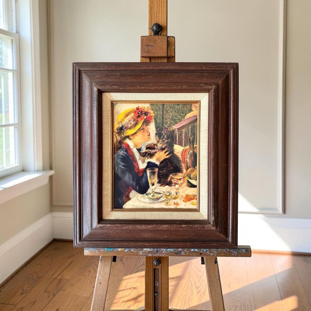 Vintage Renoir Framed Print Rustic Wood Frame Woman with Dog Detail (Met Museum